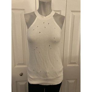 R + A White High Neck Tank-Top W Hole Detail Size Extra Small